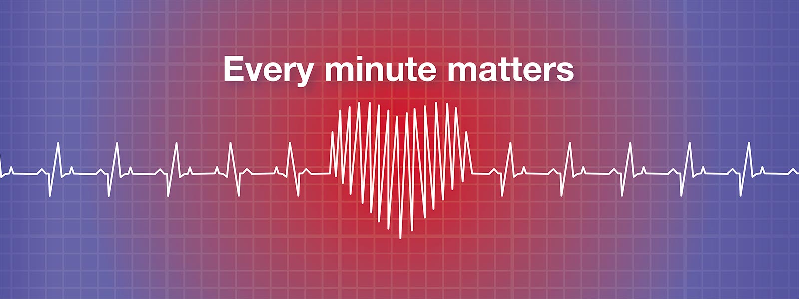 A graphic showing an ECG in the shape of a heart, with the text 'Every minute matters' overlaid.